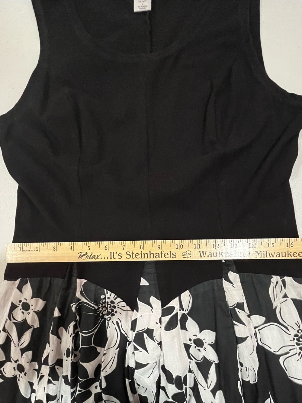 Mixed Media Midi Dress, Solid Knit Top/Woven Floral Bottom - Picture 6 of 13